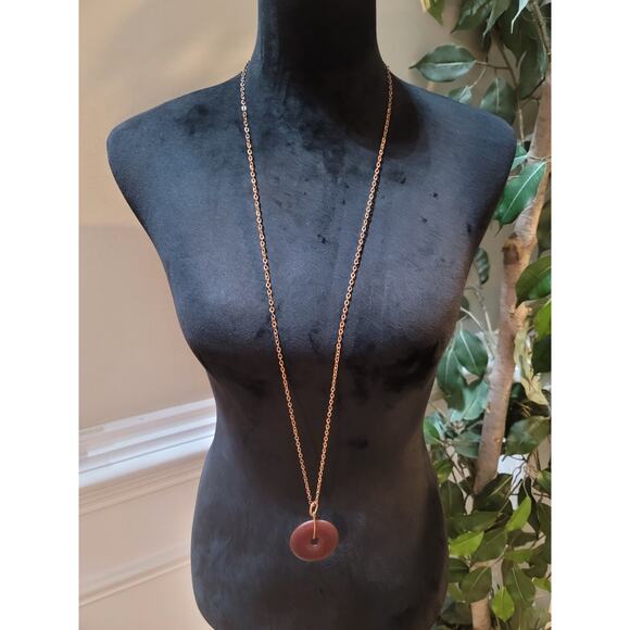 Unbranded Jewelry - Women's Long Chain Necklace With Brown Donut Pendant And Lobster Clasp Lock